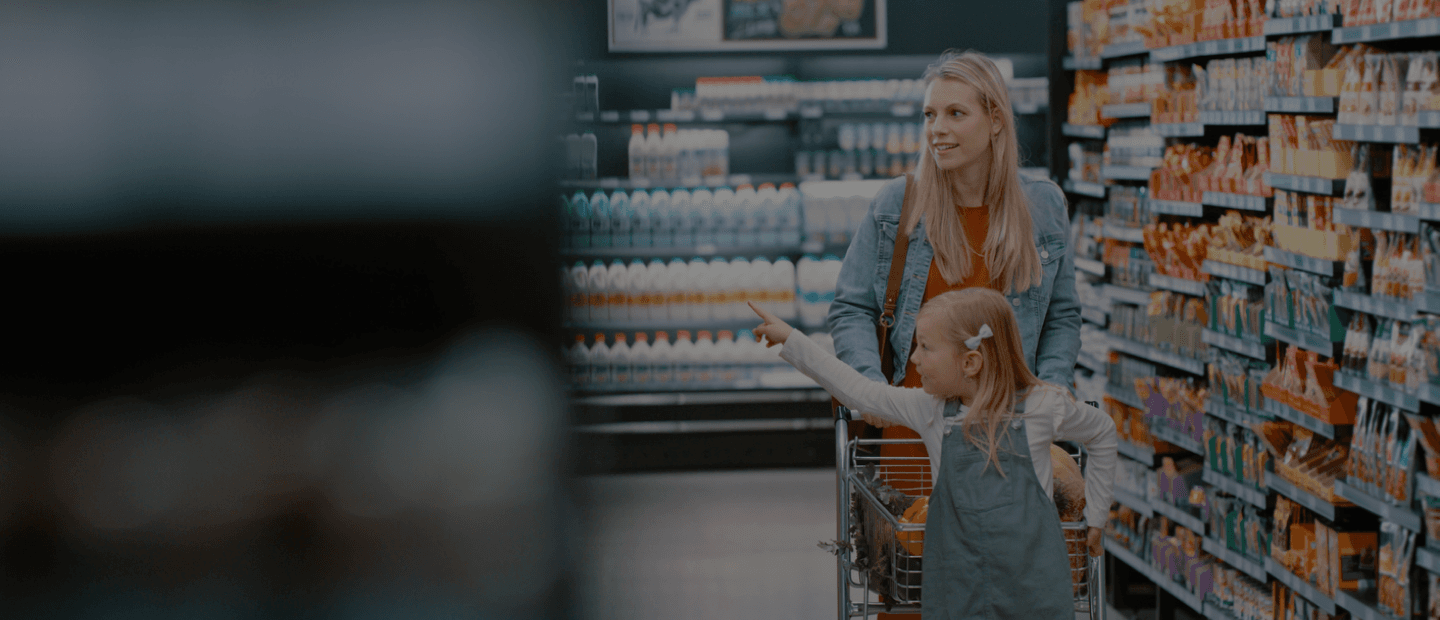 family in supermarket
