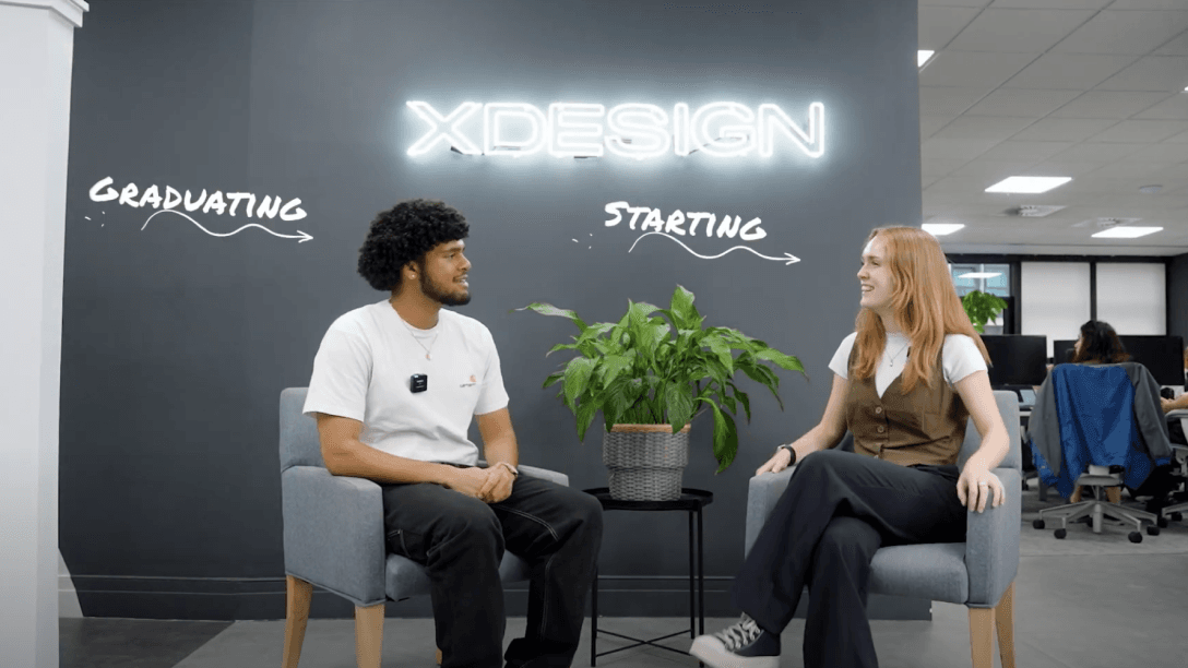 Two xDesign graduates having a conversation